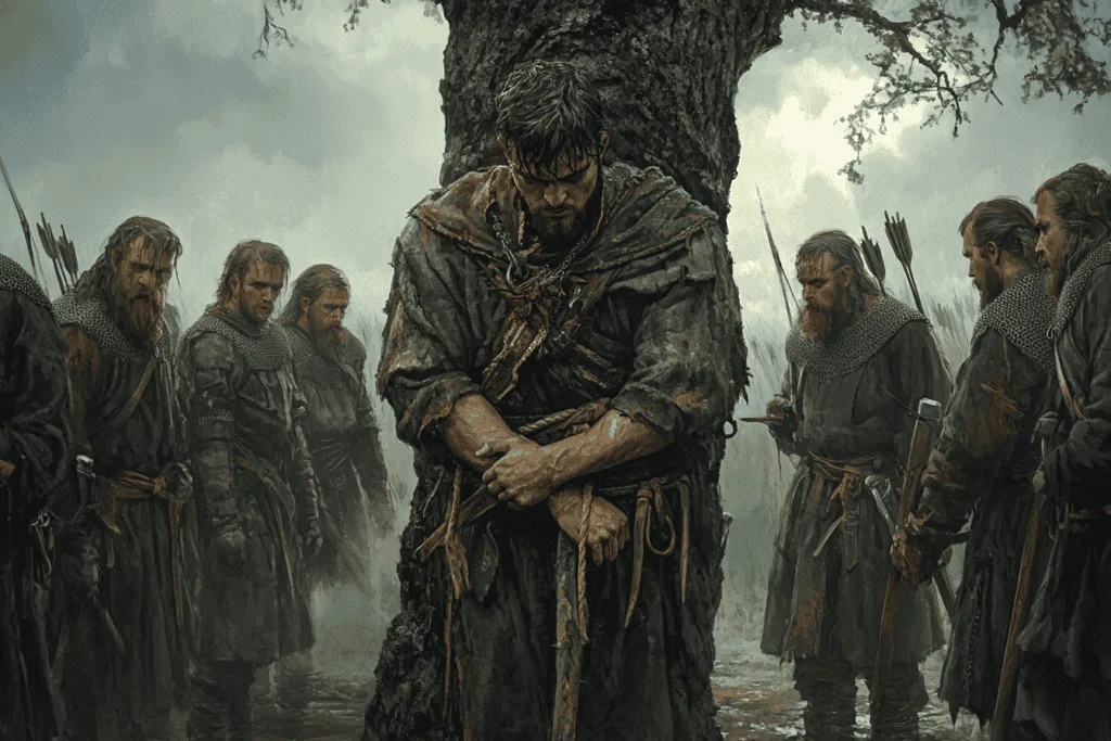 St Edmund about to be martyred by Vikings